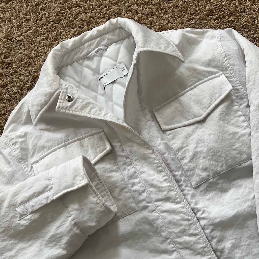 ASOS DESIGN White‎ Quilted Jacket Shirt Utility Pockets Button Down Women's Sz 0